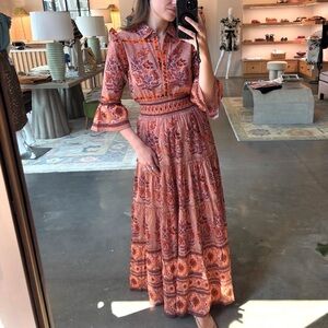 Bohemian Long Sleeve Dress in Brown Paisley size S